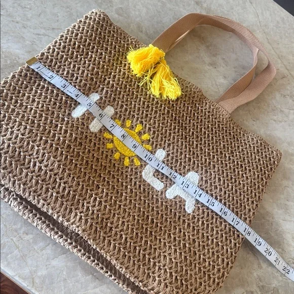 Hola NEW Sun Beach Bag Woven Tote Bag with Yellow Tassel - Picture 5 of 7